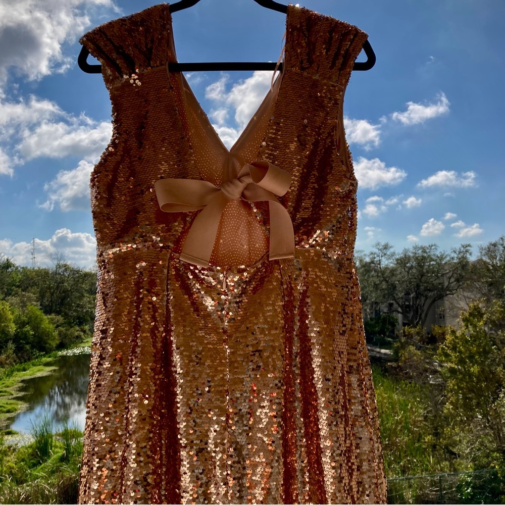 Adelyn Rae Gold Sequin Midi Dress Bow Back Size L NWT - Picture 6 of 16